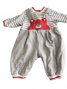 Vintage Buster Brown Cat Applique Striped Romper Size 6-9M